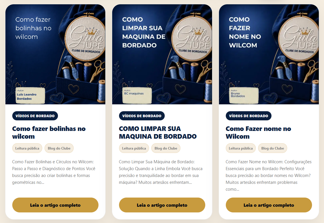 Exemplos de artigos do Blog de Bordados sobre Wilcom e máquinas de bordado